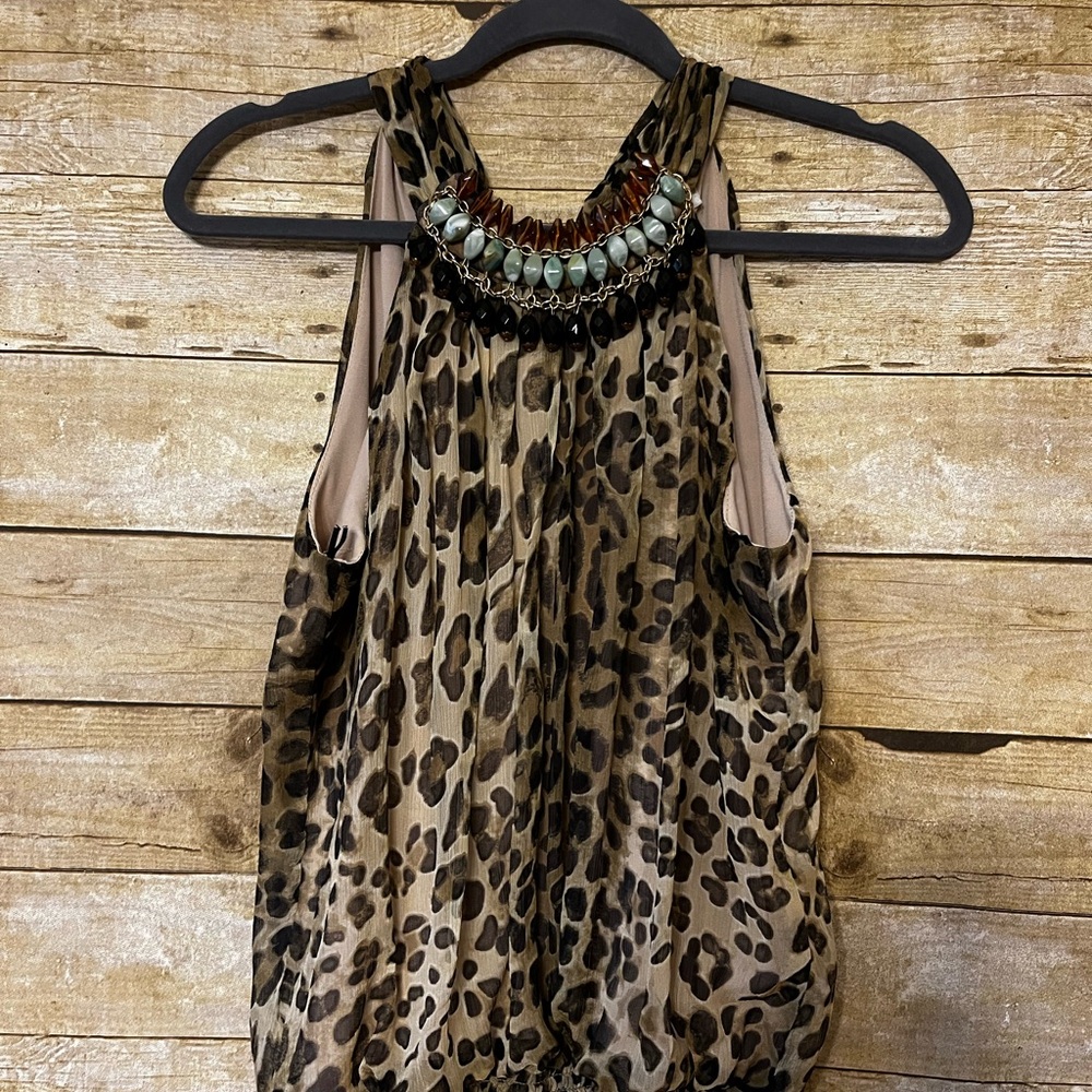 Cache’ Beaded Animal Print Halter Top With Keyhol… - image 2